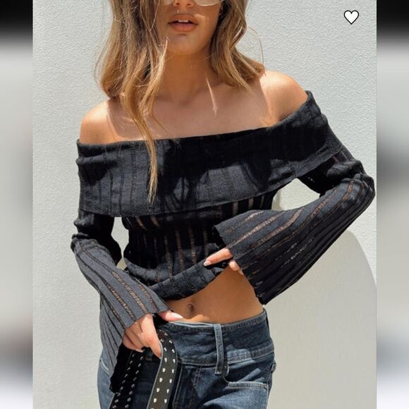 Princess Polly Sorrel Off The Shoulder Black Top Size M/L - Picture 1 of 11
